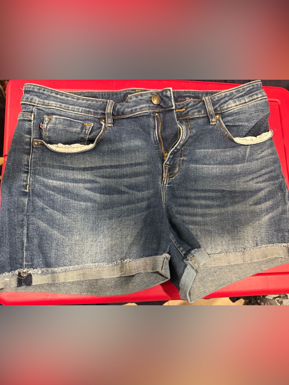 Vigoss Distressed Medium Blue Denim Cuffed Shorts